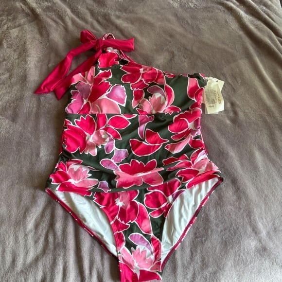 Grace Karin Womens Floral One Shoulder Swimsuit Tie Ruched Tummy Control 2XL New - Picture 4 of 8
